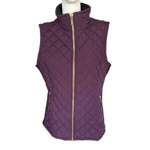 Calvin Klein Quilted Purple Full Zip Pockets Vest Women's Sz M
